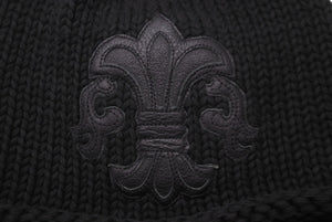 極美品 CHROME HEARTS クロムハーツ ビーニー ニットキャップ コットン ジャパンタグ付き フレアボタン フレアパッチ ブラック 中古 63555