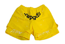 Load image into Gallery viewer, Sp5der スパイダー ダブルレイヤード プリント ショートパンツ イエロー ナイロン クモ 蜘蛛 ナイロン サイズL 美品 中古 63571