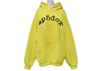 Load image into Gallery viewer, 極美品 Sp5der スパイダー パーカー フーディー Young Thug プルオーバー ウェブ サイズL イエロー 発泡プリント ロゴ 中古 63572