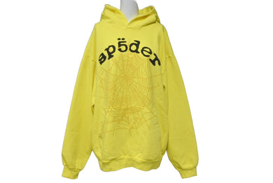 極美品 Sp5der スパイダー パーカー フーディー Young Thug プルオーバー ウェブ サイズL イエロー 発泡プリント ロゴ 中古 63572