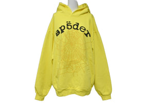 極美品 Sp5der スパイダー パーカー フーディー Young Thug プルオーバー ウェブ サイズL イエロー 発泡プリント ロゴ 中古 63572