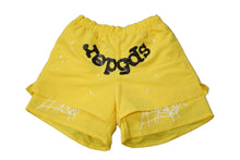 Load image into Gallery viewer, Sp5der スパイダー ダブルレイヤード プリント ショートパンツ イエロー ナイロン クモ 蜘蛛 ナイロン サイズM 美品 中古 63575