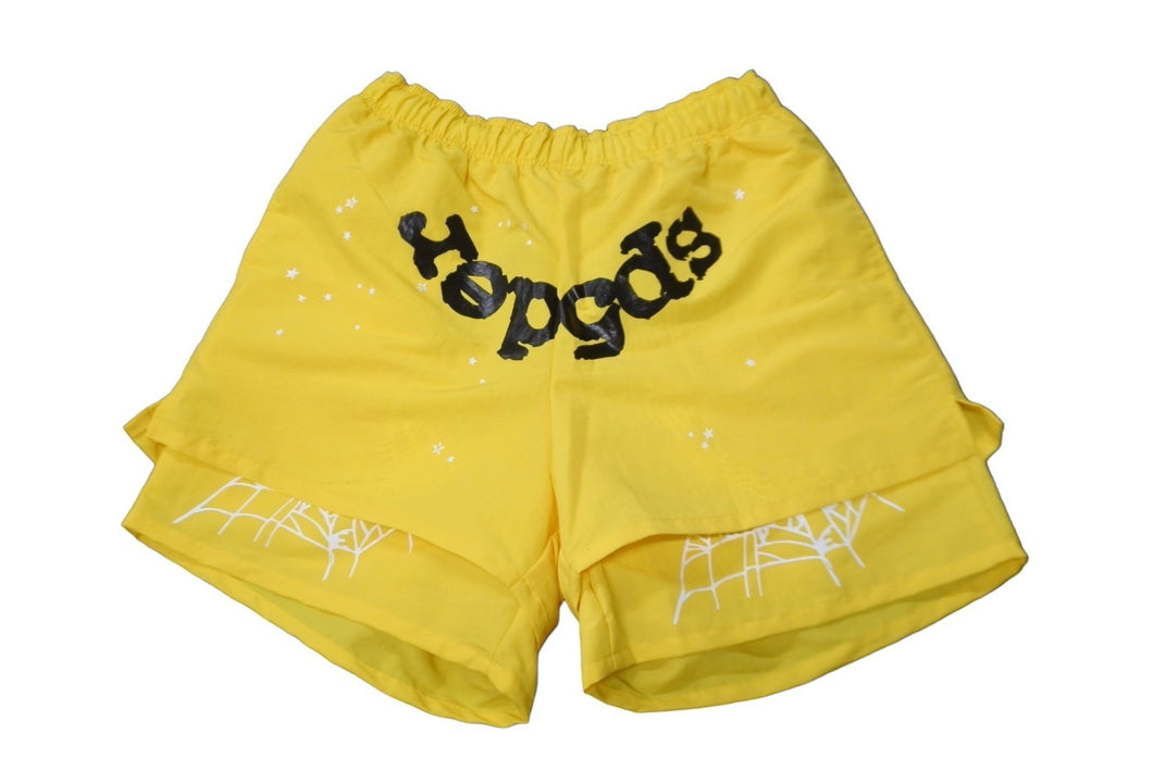 Sp5der スパイダー ダブルレイヤード プリント ショートパンツ イエロー ナイロン クモ 蜘蛛 ナイロン サイズM 美品 中古 63575