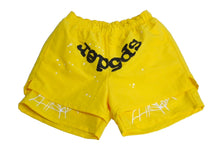 Load image into Gallery viewer, 極美品 Sp5der スパイダー ダブルレイヤード プリント ショートパンツ イエロー ナイロン クモ 蜘蛛 ナイロン サイズM 中古 63576