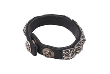 Load image into Gallery viewer, CHROME HEARTS クロムハーツ ブレスレット ZERO STDS SNGL ROW ブラック シルバー アクセサリー レザー 美品 中古 63599