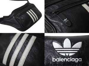 極美品 BALENCIAGA バレンシアガ adidas アディダス ベルトバッグ ヴィンテージ加工 ラムスキン 721841 中古 63600