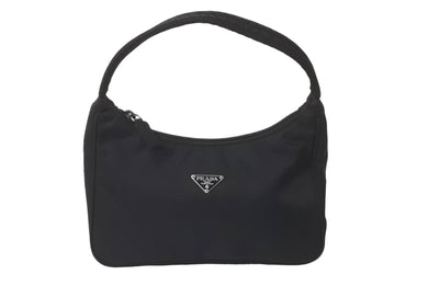 PRADA プラダ ハンドバッグ ホーボー MV515 トライアングルロゴ ブラック ナイロン シルバー金具 美品 中古 63601 