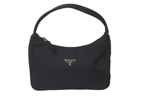 PRADA プラダ ハンドバッグ ホーボー MV515 トライアングルロゴ ブラック ナイロン シルバー金具 美品 中古 63601 