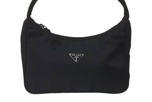 PRADA プラダ ハンドバッグ ホーボー MV515 トライアングルロゴ ブラック ナイロン シルバー金具 美品 中古 63601 