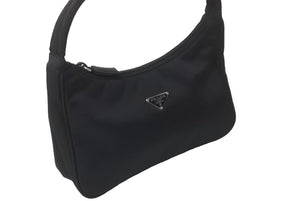 PRADA プラダ ハンドバッグ ホーボー MV515 トライアングルロゴ ブラック ナイロン シルバー金具 美品 中古 63601 