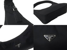 画像をギャラリービューアに読み込む, PRADA プラダ ハンドバッグ ホーボー MV515 トライアングルロゴ ブラック ナイロン シルバー金具 美品 中古 63601 