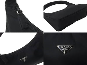 PRADA プラダ ハンドバッグ ホーボー MV515 トライアングルロゴ ブラック ナイロン シルバー金具 美品 中古 63601 