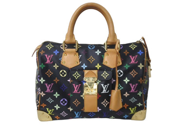 極美品 LOUIS VUITTON ルイヴィトン ハンドバッグ スピーディ 30 M92642 村上隆 マルチカラー ブラック 中古 63605