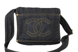 CHANEL シャネル ショルダーバッグ スパークリングデニム 10番台 ココマーク ネイビー A31987 ゴールド金具 美品 中古 63616