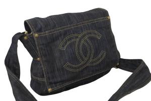 CHANEL シャネル ショルダーバッグ スパークリングデニム 10番台 ココマーク ネイビー A31987 ゴールド金具 美品 中古 63616