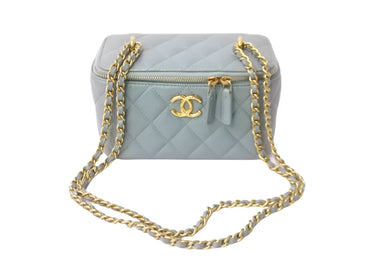 CHANEL シャネル バニティ ショルダーバッグ ランダム メタリックグリーン ラムスキン ココマーク ゴールド金具 美品 中古 63625