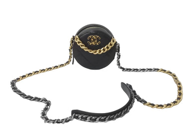 極美品 CHANEL シャネル ショルダーバッグ チェーン 19 ココマーク ラムスキン ラウンド型 ブラック ゴールド金具 中古 63626