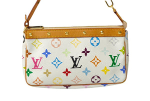 極美品 LOUIS VUITTON ルイヴィトン 村上隆 ホワイト ポシェットアクセソワール マルチカラー M92649 中古 63638