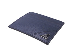 極美品 PRADA プラダ レザー カードケース ネイビー 2MC223 トライアングル 紺色 名刺入れ 中古 63644 