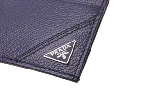 極美品 PRADA プラダ レザー カードケース ネイビー 2MC223 トライアングル 紺色 名刺入れ 中古 63644 