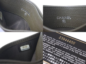 未使用 CHANEL シャネル ココマーク カードケース 23番台 キャビアスキン カーキ シルバー金具 中古 63683