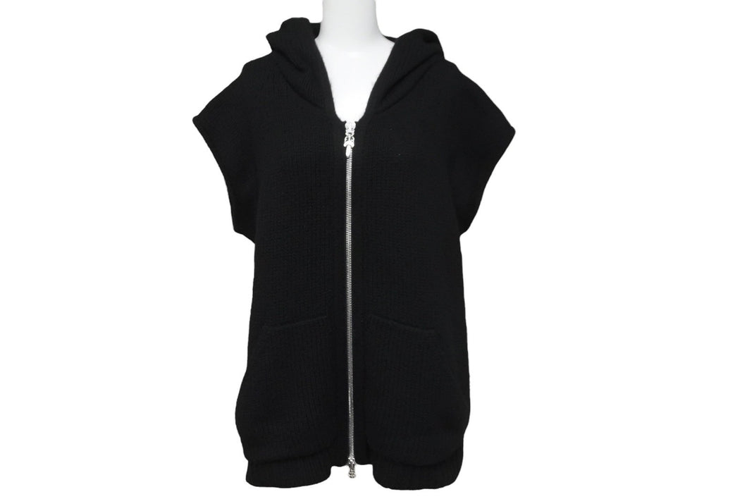 CHROME HEARTS クロムハーツ ニットベスト クロスパッチ カシミヤ フード ノースリーブ JVP シルバー925 サイズSM 美品 中古 63690