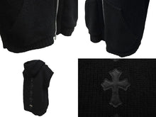 Load image into Gallery viewer, CHROME HEARTS クロムハーツ ニットベスト クロスパッチ カシミヤ フード ノースリーブ JVP シルバー925 サイズSM 美品 中古 63690