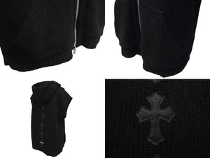 CHROME HEARTS クロムハーツ ニットベスト クロスパッチ カシミヤ フード ノースリーブ JVP シルバー925 サイズSM 美品 中古 63690
