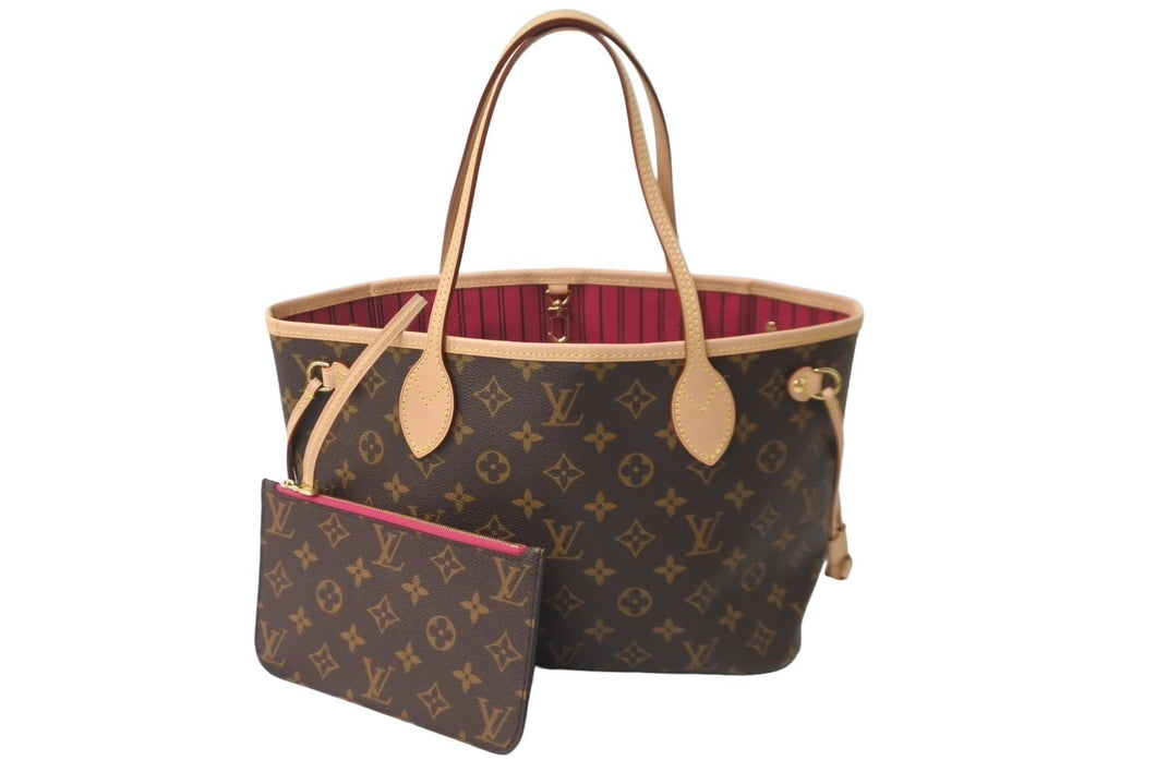 新品同様 新型 LOUIS VUITTON ルイヴィトン ハンドバッグ ネヴァーフルPM M41245 ポーチ付き ピヴォワンヌ モノグラム 中古 63699