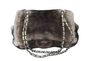 CHANEL シャネル マトラッセ シングルフラップチェーンショルダーバッグ 8番台 ファー 23cm グレー シルバー金具 中古 63707