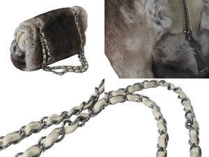 CHANEL シャネル マトラッセ シングルフラップチェーンショルダーバッグ 8番台 ファー 23cm グレー シルバー金具 中古 63707