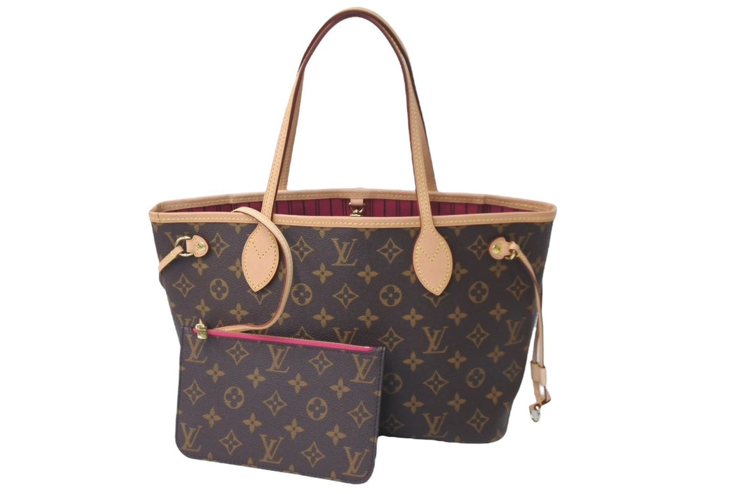 新品同様 新型 LOUIS VUITTON ルイヴィトン ハンドバッグ ネヴァーフルPM M41245 ポーチ付き ピヴォワンヌ モノグラム 中古 63709
