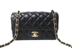 極美品 CHANEL シャネル 横長 20cm ショルダーバッグ ランダム番台 ミニマトラッセショルダーチェーン ブラック ラムスキン 中古 63710
