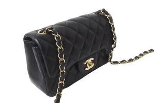 極美品 CHANEL シャネル 横長 20cm ショルダーバッグ ランダム番台 ミニマトラッセショルダーチェーン ブラック ラムスキン 中古 63710