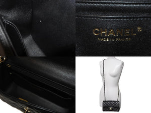 極美品 CHANEL シャネル 横長 20cm ショルダーバッグ ランダム番台 ミニマトラッセショルダーチェーン ブラック ラムスキン 中古 63710