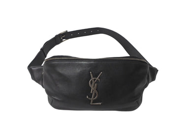 YVES SAINT LAURENT イヴサンローラン ウエストバッグ ボディバッグ ラムスキン メタル ブラック シルバー金具 美品 中古 63714 