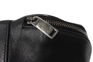 YVES SAINT LAURENT イヴサンローラン ウエストバッグ ボディバッグ ラムスキン メタル ブラック シルバー金具 美品 中古 63714 