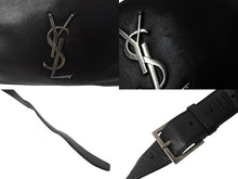画像をギャラリービューアに読み込む, YVES SAINT LAURENT イヴサンローラン ウエストバッグ ボディバッグ ラムスキン メタル ブラック シルバー金具 美品 中古 63714 