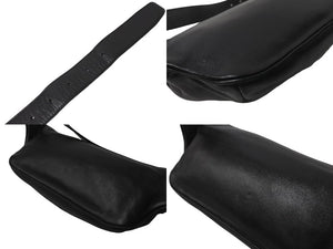 YVES SAINT LAURENT イヴサンローラン ウエストバッグ ボディバッグ ラムスキン メタル ブラック シルバー金具 美品 中古 63714 