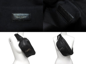 YVES SAINT LAURENT イヴサンローラン ウエストバッグ ボディバッグ ラムスキン メタル ブラック シルバー金具 美品 中古 63714 