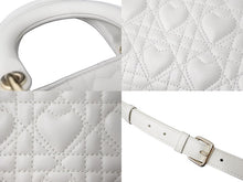 Load image into Gallery viewer, 極美品 Christian Dior クリスチャンディオール Lady D-Joy 2WAYマイクロバッグ ハート カナージュラムスキン ホワイト 中古 63715