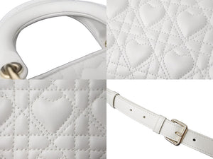 極美品 Christian Dior クリスチャンディオール Lady D-Joy 2WAYマイクロバッグ ハート カナージュラムスキン ホワイト 中古 63715