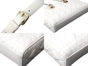 極美品 Christian Dior クリスチャンディオール Lady D-Joy 2WAYマイクロバッグ ハート カナージュラムスキン ホワイト 中古 63715