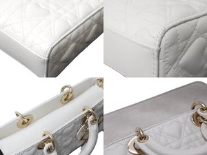 極美品 Christian Dior クリスチャンディオール Lady D-Joy 2WAYマイクロバッグ ハート カナージュラムスキン ホワイト 中古 63715