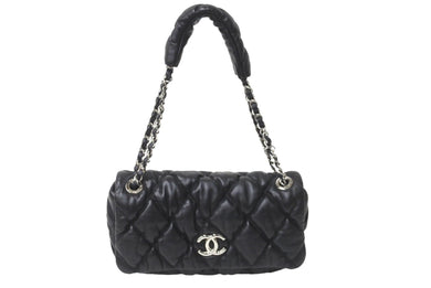 極美品 CHANEL シャネル ココマーク バブルキルト ハンドバッグ ブラック シルバー金具 中古 63716