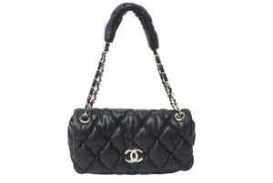 極美品 CHANEL シャネル ココマーク バブルキルト ハンドバッグ ブラック シルバー金具 中古 63716