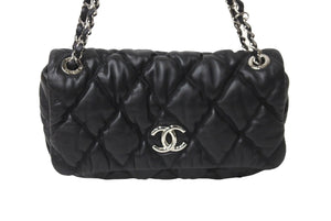 極美品 CHANEL シャネル ココマーク バブルキルト ハンドバッグ ブラック シルバー金具 中古 63716