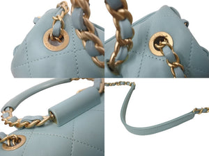 CHANEL シャネル マトラッセ18 トップハンドル チェーンショルダーバッグ 29番台 ライトブルー ゴールド金具 美品 中古 63720