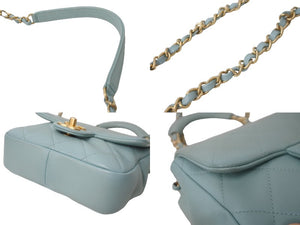 CHANEL シャネル マトラッセ18 トップハンドル チェーンショルダーバッグ 29番台 ライトブルー ゴールド金具 美品 中古 63720