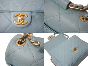 CHANEL シャネル マトラッセ18 トップハンドル チェーンショルダーバッグ 29番台 ライトブルー ゴールド金具 美品 中古 63720